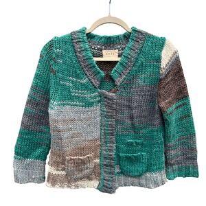 Anthropologie SHAE Chunky Knit Cardigan Sweater Teal Patchwork Cottagecore M
